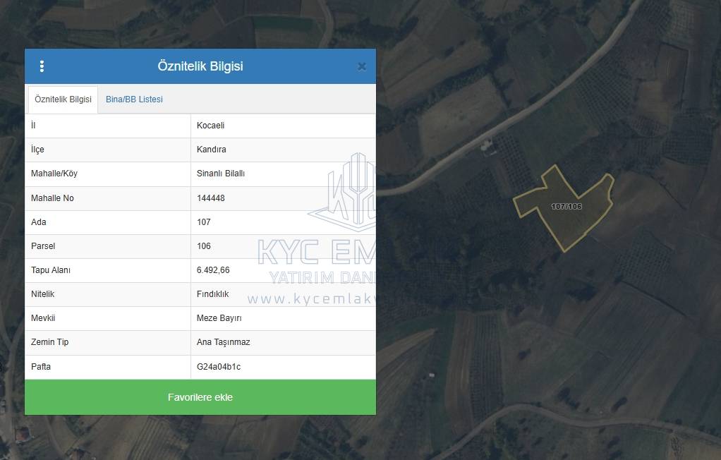 KYC’DEN KANDIRA’DA 6,5 DÖNÜM SATILIK FINDIKLIK TARLA